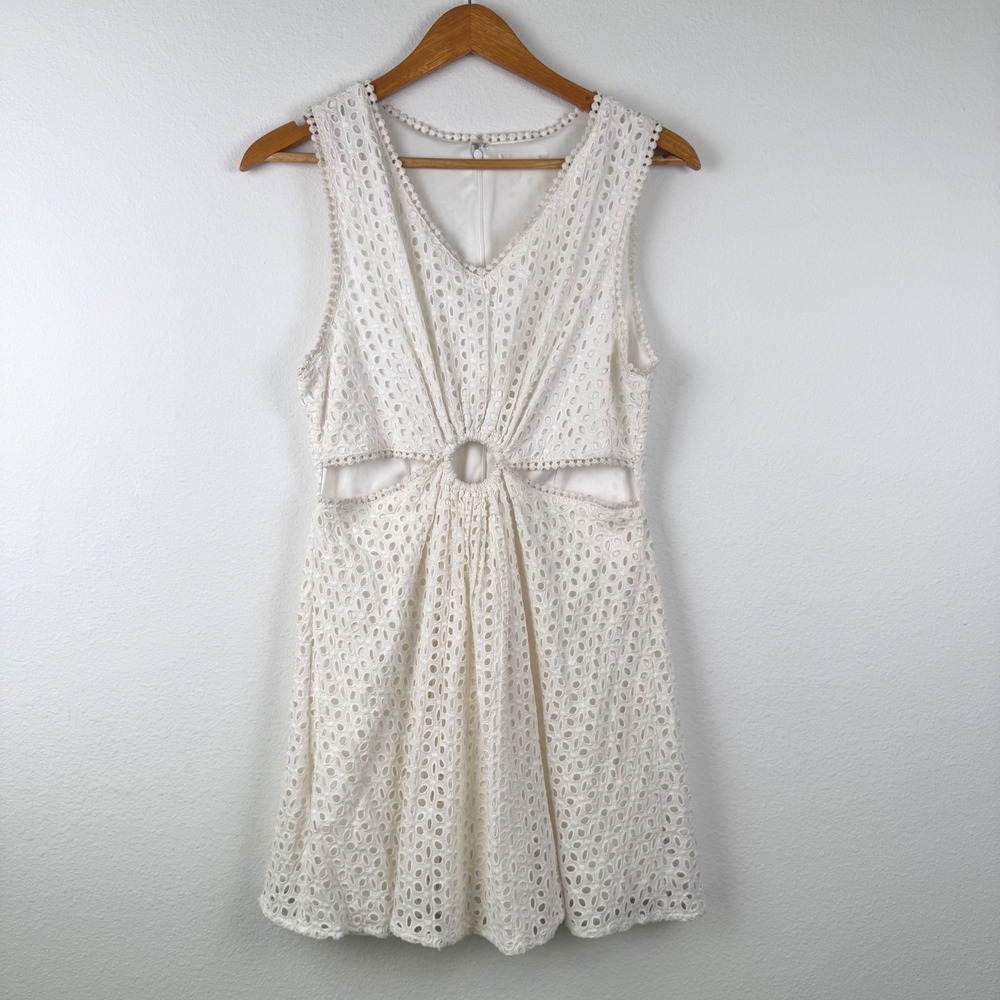 Unbranded Eyelet Lace Mini Dress Womens Medium White Excellent Boho Cutout Ring